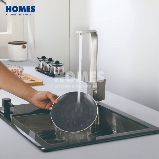 GS5850L Black Kitchen Sinks Stainless Steel Single Bowl With Drainboard Glass Panel Sink