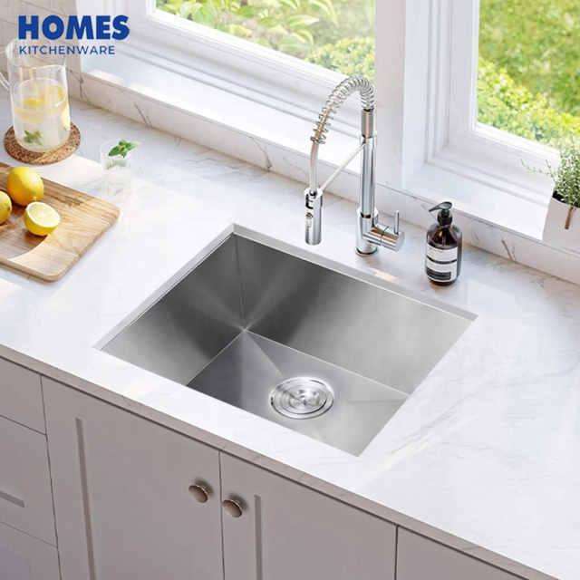 Undermount Sink Single Bowl Kitchen Sink Stainless Steel with Siphon Drainer Rack Kitchen