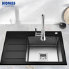 Tempered Glass Rectangular Vintage Kitchen Sink with Drainboard