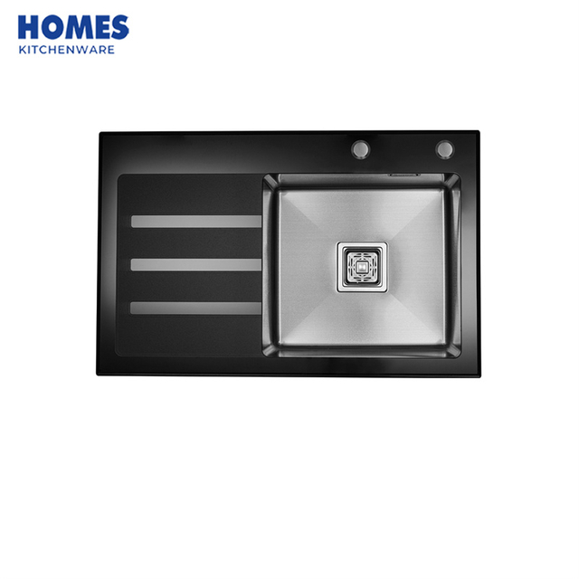 38" Tempered Double Bowl Glass Sink with Drainboard 96x48