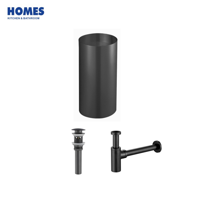 BSC40G 304 Stainless Steel Bathroom Basin Sink Standing Round Wash Basin for Hotel Bathroom Vessel Sink