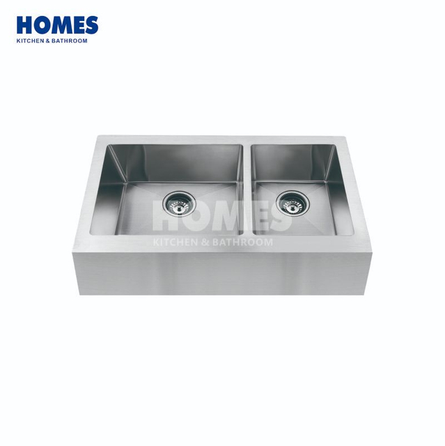 FD3621S Handmade Double-Bowl Kitchen Sink: Enhanced Drainage, X-Line, Silencer Pads