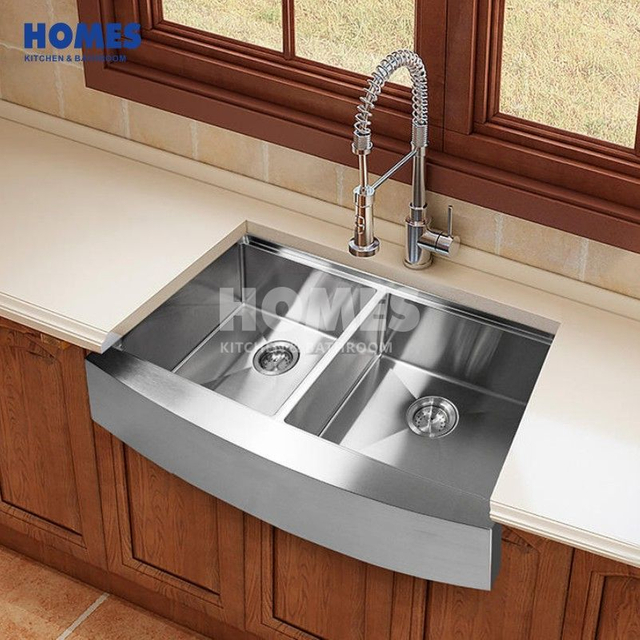 FD3322R64 High Quality 304 Stainless Steel Double Bowl Apron Farmhouse Kitchen Sink