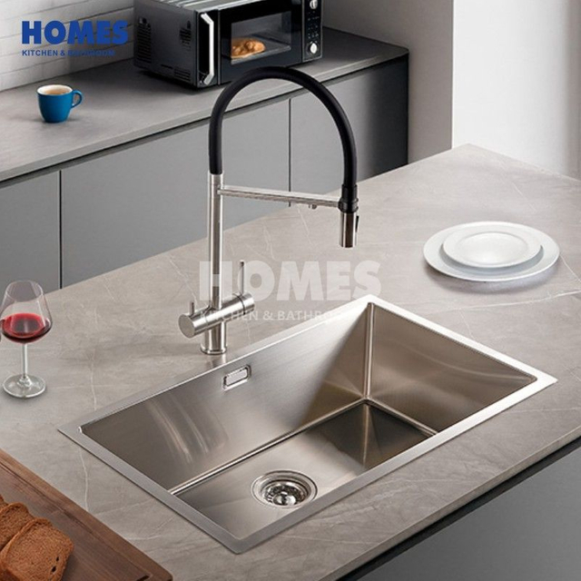 U175451 Heavy-Duty 16-Gauge Undermount Single Bowl Stainless Steel Kitchen Sink – Sound-Absorbing + Scratch-Guard Bottom Grid for Daily Protection