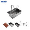 LR7546 Smart Kitchen Sink Single Square Bowl Stainless Steel Honeycomb Pull-Out Swivel Faucet