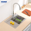 DT15848L Handmade Single Bowl Deep Metal Kitchen Sink With Drainer Wash Board