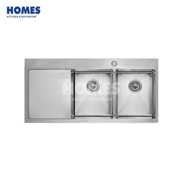 DU211545R Handmade Kitchen Sink with Drain Board Stainless Steel Double Bowls Sinks Hot sale