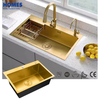 Top Mount Handmade NANO PVD Gold Stainless Steel Double Drop in Single Bowl Kitchen Sink