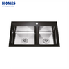 32" Tempered Glass Sink Double Bowl Kitchen 82x48