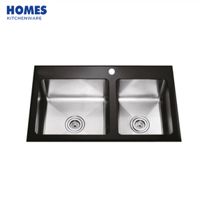 32" Tempered Glass Sink Double Bowl Kitchen 82x48
