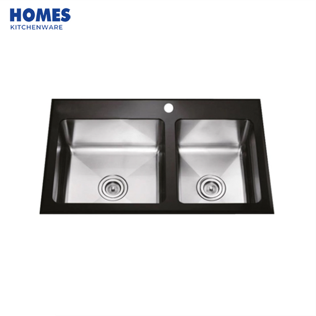 32" Tempered Glass Sink Double Bowl Kitchen 82x48