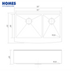 33 Inch Stainless Steel Farmhouse Sink Brushed Double Bowl Cabinets