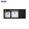 45" Black Glass Sink Topmount Cabinets with Drainboard 115x48