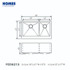 FD3621S Handmade Double-Bowl Kitchen Sink: Enhanced Drainage, X-Line, Silencer Pads