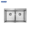 T284533 Handmade Double Bowl 16 Gauge Double Bowl 2-Hole 304 Stainless Steel Kitchen Sink
