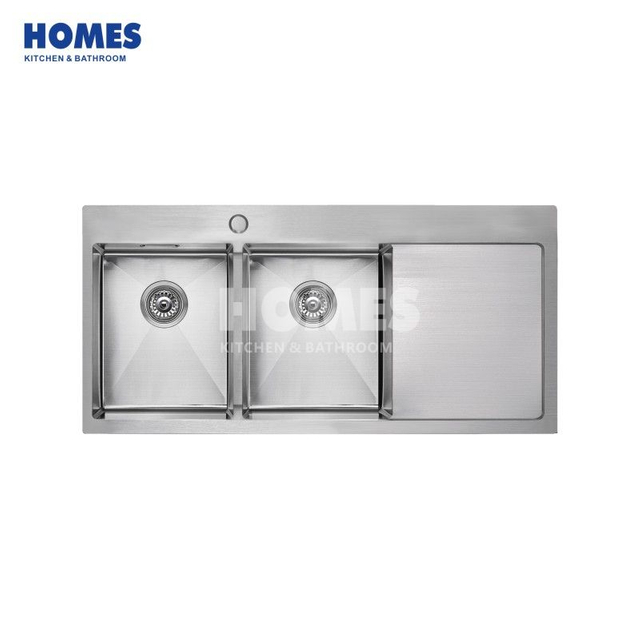 DT212050R Hot Sale & High Quality Polished 18 Gauge Handmade Sink with Drain Board SUS304 Apron Front Double Bowl for Bathroom Kitchen