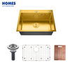 Top Mount Handmade NANO PVD Gold Stainless Steel Double Drop in Single Bowl Kitchen Sink