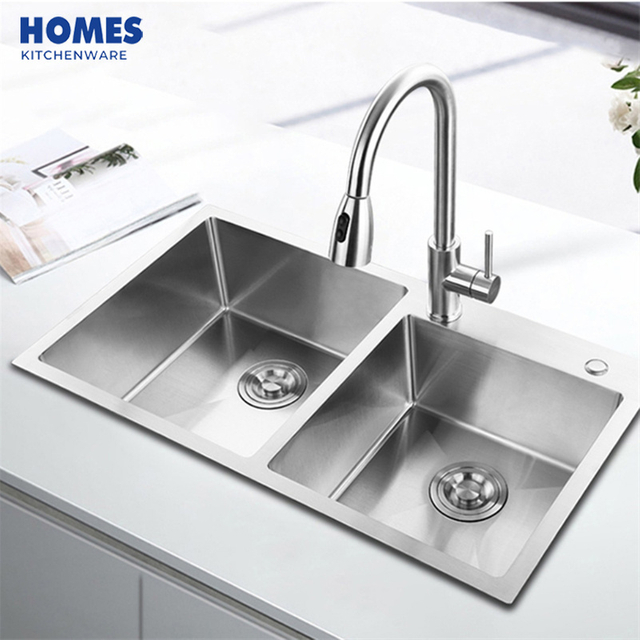  Handmade Kitchen Sink 304 Stainless Steel Double Bowl Sink