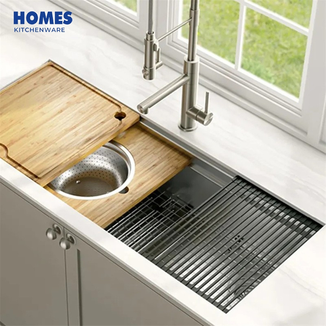 Handmade Brushed Stainless Steel Farmhouse Kitchen Sink Kitchen Sink Double Bowl