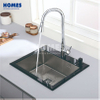 GS5050 Top Mount Single Bowl Handmade Sink Stainless Steel Sink Kitchen Sink with Glass Panel