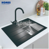 GS7850L Handmade Single-Bowl 304 Stainless Steel & Back Glass Kitchen Sink With Drainboard