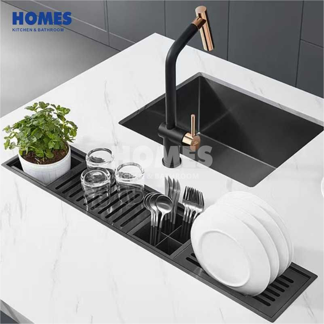  CS50 Handmade Kitchen Undermount Channel Sink Single Bowl with Drying Dish Accessories