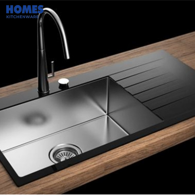 32" Tempered Glass Sink Double Bowl Kitchen 82x48