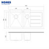 38" Tempered Double Bowl Glass Sink with Drainboard 96x48