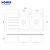 39" Black Glass Sink Topmount Kitchen with Drainboard 100x48