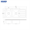 45" Black Glass Sink Topmount Cabinets with Drainboard 115x48