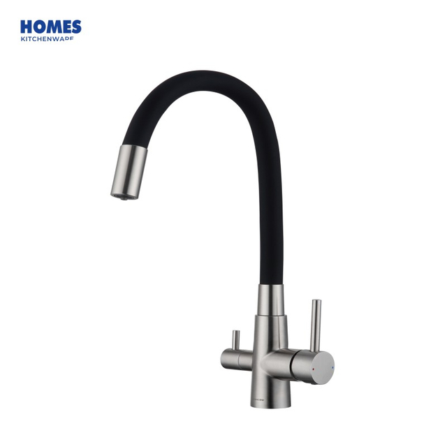 Water Tap Kitchen brass Cold Hot Water Metered Faucet Dual Handle Brushed nickel Pull Down Faucet
