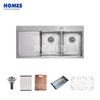 DU211545R Handmade Kitchen Sink with Drain Board Stainless Steel Double Bowls Sinks Hot sale