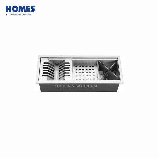  CS50 Handmade Kitchen Undermount Channel Sink Single Bowl with Drying Dish Accessories