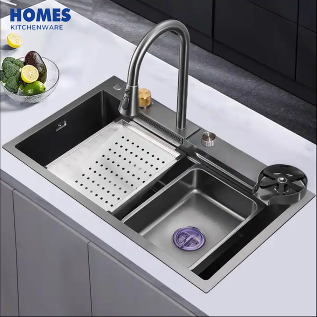  Kitchen Sink 304 Stainless Steel Waterfall Sink Workstation Kitchen with Multifunctional 