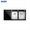 39" Black Glass Sink Topmount Kitchen with Drainboard 100x48