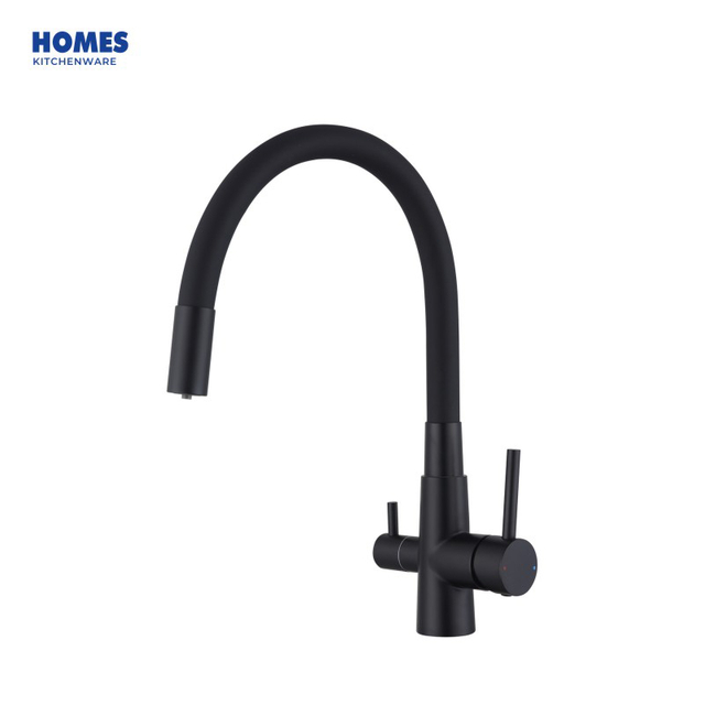 Water Tap Kitchen brass Cold Hot Water Metered Faucet Dual Handle Brushed nickel Pull Down Faucet