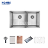 U282453 Stainless Steel Double Bowl Undermount Sink with 60/40 Basin, 16 Gauge Round Corner