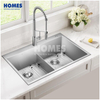 T284533 Handmade Double Bowl 16 Gauge Double Bowl 2-Hole 304 Stainless Steel Kitchen Sink