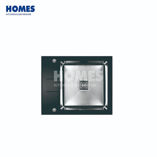 GS6050D Single-Bowl Handmade Kitchen Sink – 304 Stainless Steel & Back Glass with Drainboard