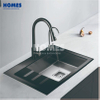 GSM5850L Single-Bowl Black Stainless Steel Kitchen Sink – Equipped with Drainboard and Glass Cutting Board