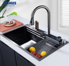 Black-Grey Nano Kitchen Sink 304 Stainless Steel Waterfall Sink Workstation Kitchen with Multifunctional 